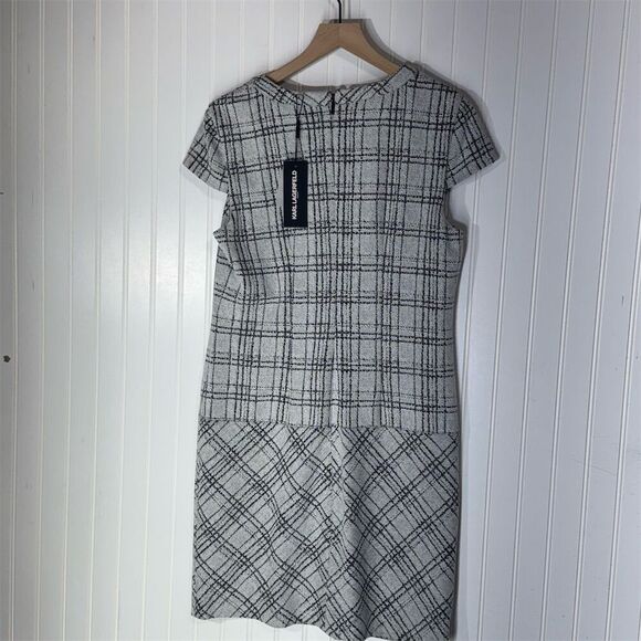 Karl Lagerfeld Paris Size 10 Plaid Tweed Shift Dress Black White NWT - Picture 2 of 7